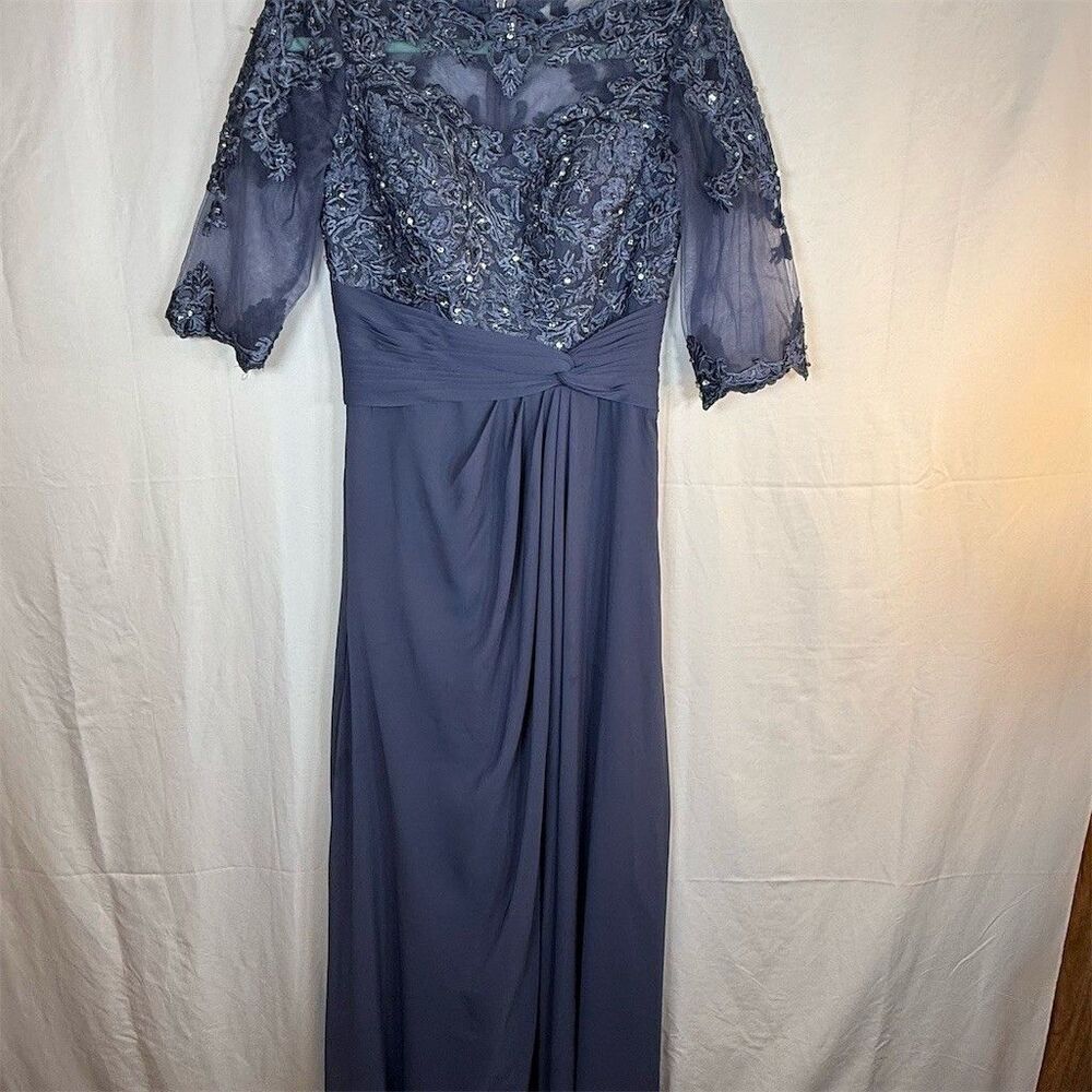 Womens Formal Evening Gown Size M Navy Blue Lace Sequin Beaded Long Dress